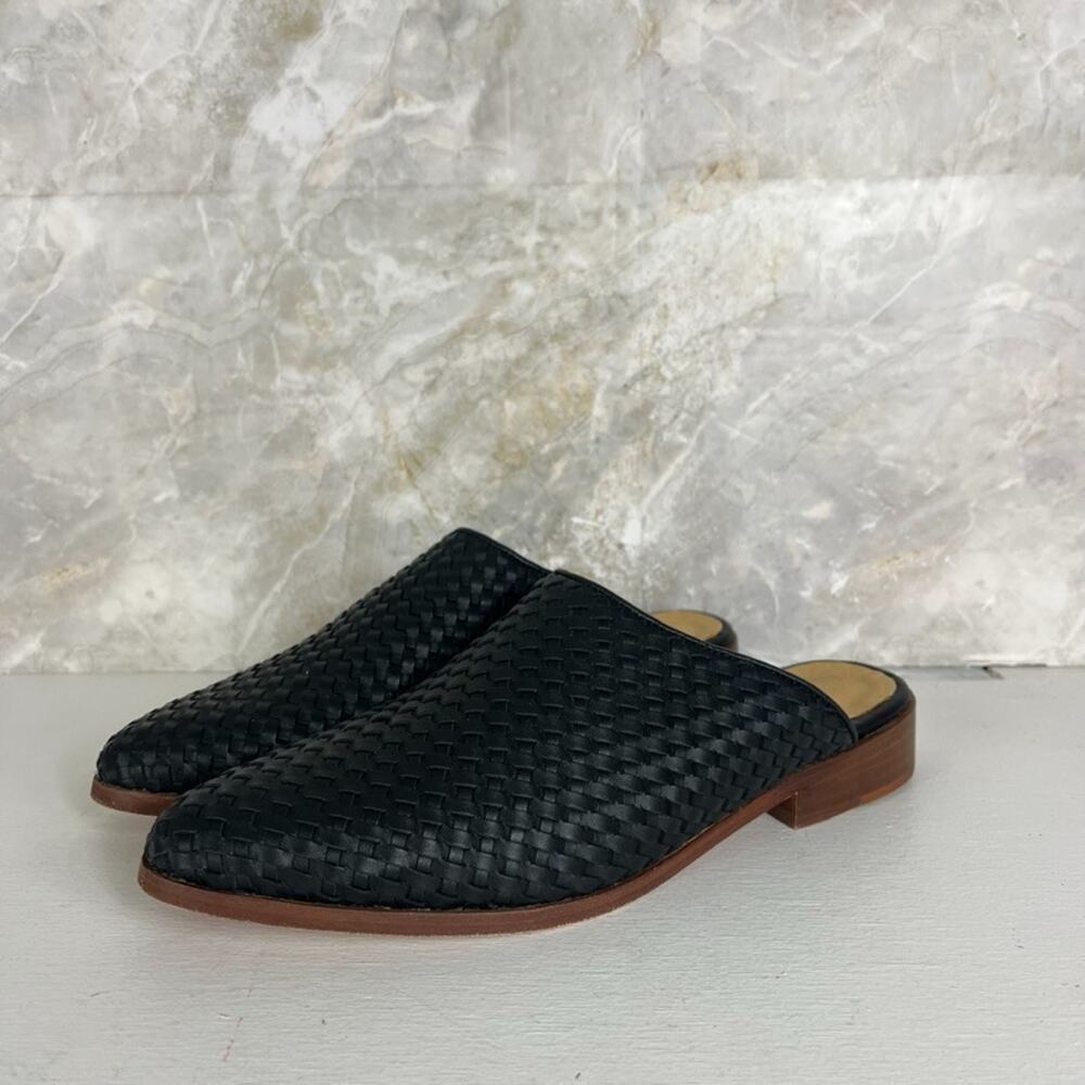 Nisolo Black Woven Leather Mule Shoes Pointed Toe Slip-On Women's Size 9